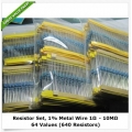 Resistors Value Kit, 64 Values, 1R to 10M Ohm, 1% 1/4 Watt. (640 Resistors) Resistors Value Kit, 64 Values, 1R to 10M Ohm, 1% 1/4 Watt. (640 Resistors)
